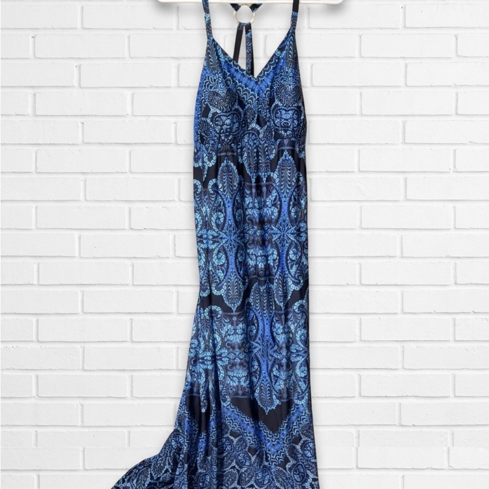 INC International Concepts Blue Paisley Halter Maxi Dress
